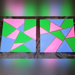 Handpainted Set Of 2 Abstract Acrylic Painting Wall Decor 12x12"